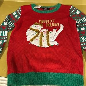 Holiday/Christmas NWT Sweater Kids Size XL (14/16) with Cat Design